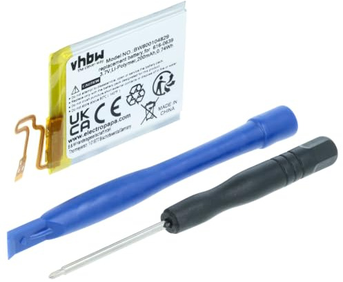 vhbw batteri kompatibel med Apple iPod Nano 7, 7G, 7:e generationen, A1446 MP3-spelare ersättning för 616-0639, 616-0640 (200 mAh, 3,7 V, Li-Polymer)