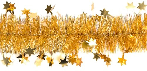 Creativery Butterfly 3m Weihnachtsgirlande Ø 8cm mit Sternen (Gold) // Silvester Karneval Weihnachten Deko Christbaumschmuck Girllande Weihnachtsbaum Lametta 80mm