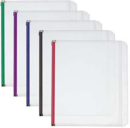 Kardinal plast med dragkedja med dragkedja, 3-håls stansad, passar full brevstorlek 20 x 28 cm ark, klar med flerfärgade blixtlås, 5-pack (14650)