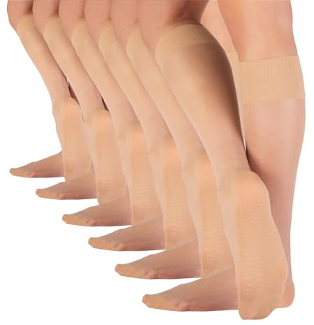 CALZITALY 6 Paires Mi-Bas de Soutien au Genou avec Semelle en Microfibre | Noir, Naturel, Bleu | 20 DEN | Made in Italy (Taille Unique, Naturel)