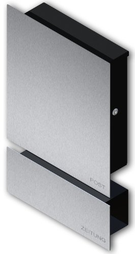 z-e-d B1Z-Steel Moderner Wandbriefkasten mit Zeitungsbox aus Edelstahl, Silber, Wandmontage, Briefkasten mit Zeitungsrolle, 400x450x110mm (BxHxT), Zeitungsfach: 400x150x110mm (BxHxT), Mit Schloss
