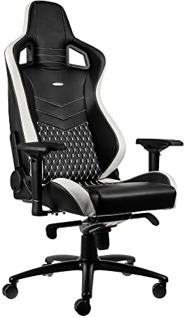 noblechairs Epic Echtleder Gaming Stuhl - schwarz/weiß/rot | Genarbtes Echtleder, 4D-Armlehnen, 60-mm-Rollen, bis 120 kg. Inkl. Kissenset.