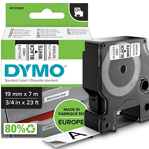DYMO D1 étiquettes autocollantes authentiques | impression en noir sur fond blanc | 19 mm x 7 m | pour étiqueteuses LabelManager