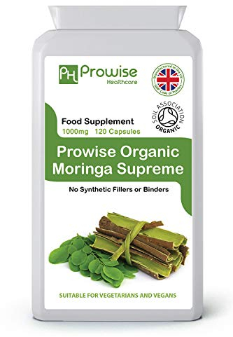 Organic Moringa 2000mg per Serving 120 Vegan Capsules | Moringa Oleifera Leaf Supplement | 100% Natural Soil Association Organic Certified | No Synthetic Binders or Fillers by Prowise