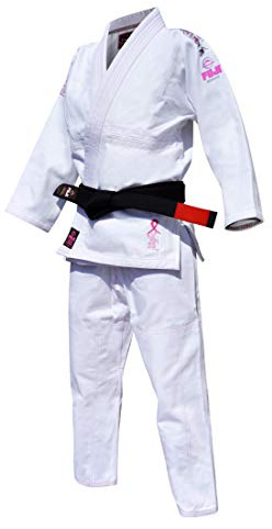 FUJI All-Around Brazilian Style Jiu Jitsu Uniform, White (Pink Lettering), Size W3