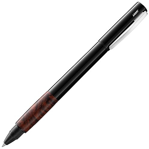 LAMY accent Tintenroller 398- Rollpen aus Aluminium mit austauschbarem Griffstück aus Bruyère-Holz und massivem, abgefedertem Edelstahlclip- Tintenroller-Mine M 63 schwarz- Strichbreite M