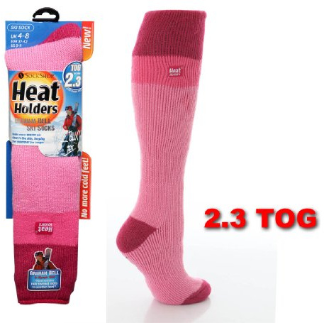 Womens Long L.Pink/Rasberry Heat Holders Ski Socks 4-8 by Sock Shop