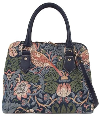 Tapisserie Siganre Sac à Main Femme, Sac D'épaule, Sac Porté épaule, Sac Bandoulière Femme avec la Conception de William Morris (Strawberry Thief Blue)