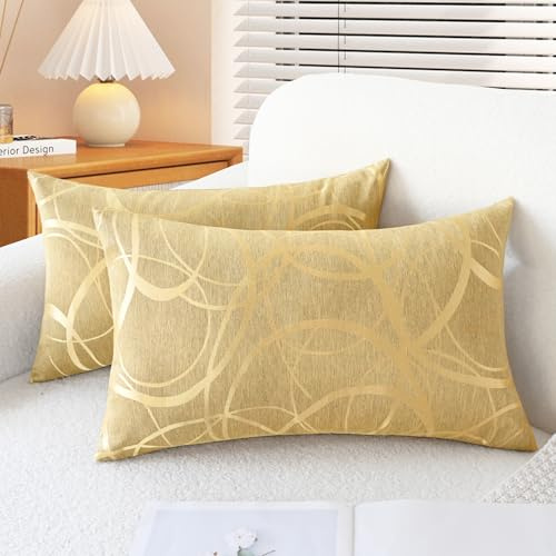 CaliTime Pack of 2 Cushion Covers Bolster Pillow Cases Shells for Couch Sofa Home Decor Modern Shining & Dull Contrast Circles Rings Geometric 30cm X 50cm Gold