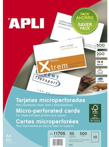 APLI Tarjetas de Visita Blanco 50 Hojas 90 x 50,8 mm