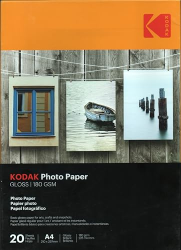 Kodak A4 Gloss Photo Paper Premium Printer Paper for Inkjet Printers A4-180gsm [20 Sheets]