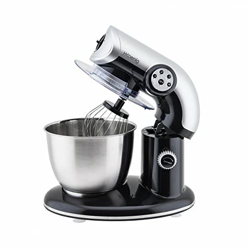 H.Koenig KM80 Professionelle Multifunktionale Küchenmaschine 5.5L Schwarz Leistungsstarke 1000W, Küchenmaschine mit 4 Geschwindigkeitsstufen, Schneebesen, Mixer, Knethaken, Spritzschutzdeckel