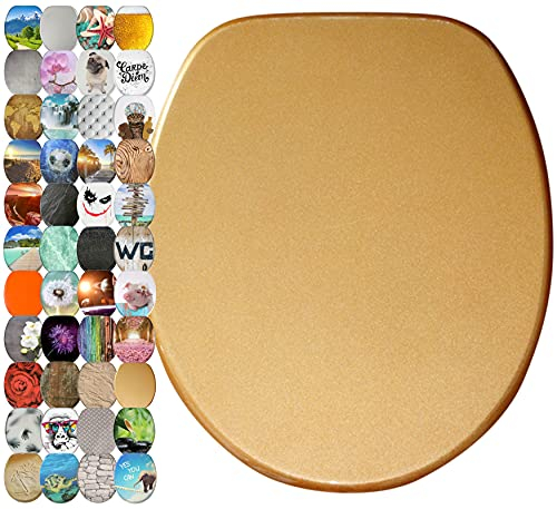 Sanilo WC Sitz mit Absenkautomatik, hochwertiger Toilettendeckel, einfache Montage, stabile Scharniere, Glitzer Gold