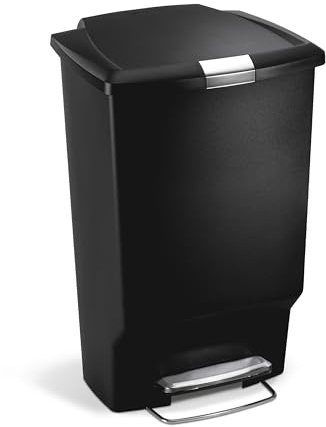 simplehuman CW1371 45L Rectangular Kitchen Pedal Bin with Lid Lock, Silent Soft Close Lid, Strong Steel Pedal, Stay-Open Lid, Large Capacity, Black Plastic