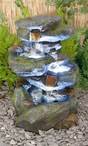 Primrose 55cm Stone Effect 3 Tier Rock Waterfall Cascading Garden Water Feature with Lights