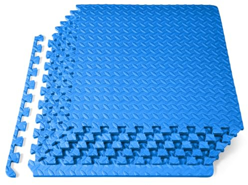 ProsourceFit Puzzle Exercise Mat ½ in, Eva Interlocking Foam Floor Tiles for Home Gym, Mat for Home Workout Equipment, Floor Padding for Kids, Blue, 24 in x 24 in x ½ in, 24 Sq Ft - 6 Tiles