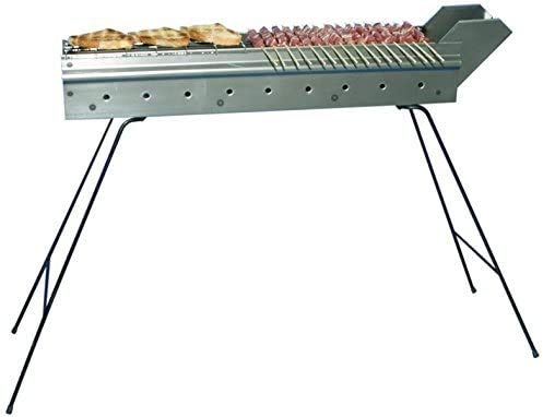 Mistermoby Barbecue Fornacella da 90 Cm, con Becco Canaletta in metallo cuoci Arrosticini Spiedini Carne Pesce Souvlaki Kebab Skewers, piedi richiudibili, Artigianale made in Italy