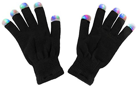 Super Z Outlet Black Knit Gloves LED Strobe Fingertips with 3 Colors for Light Shows, Raves, Concerts, Disco, Festival, Party Favors (1 Pair)
