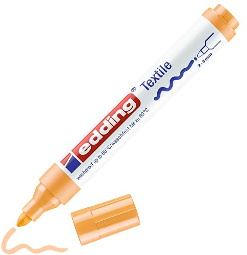edding 4500 Textile Marker - Light Orange - 1 Pen - Round Nib 2-3 mm - Permanent Fabric Markers for Drawing on Textiles, wash-Resistant up to 60 °C - Marker pens for Fabric Lettering
