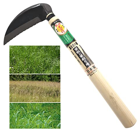 豊稔企販(HOUNEN KIHAN) Falcetto Manuale Giapponese Falce Lama con Taglio Posteriore in Acciaio SK-5 Falcetti Attrezzo da Giardino Giardinaggio Per il Diserbo Falci Prodotto in Giappone