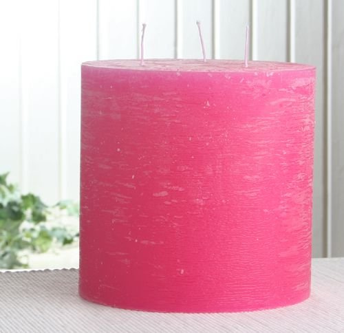 CandleCorner Rustik-Kerzen - Rustik-Dreidochtkerze, 15 x 15 cm Ø, pink - Dreidocht-Kerze - Unparfümiert - Dekoration - Rosa - Rustik - Rauh - Pillar Candle