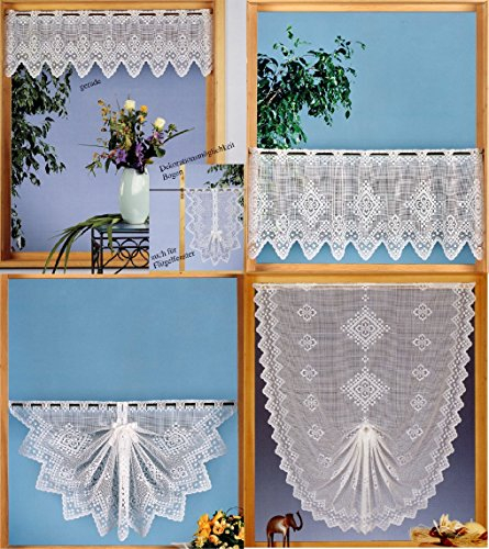 Gardine Scheibengardine Landhaus Karo Jacquard HxB 90x52 cm in weiß Shabby Chic - Deko Schwalbenschwanz mit Satinband - Vorhang in geprüfter Qualität - Ökotex …auspacken, aufhängen, fertig! Typ232