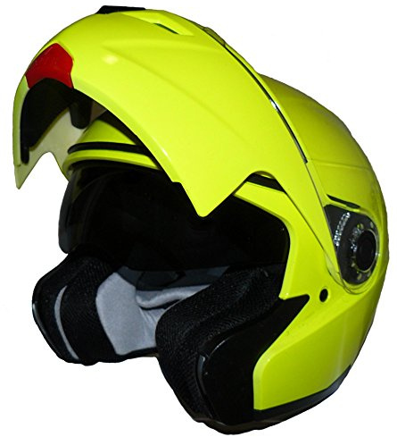 Protectwear Flip-up-hjälm H910 glansig – neongul med integrerat solskydd storlek S