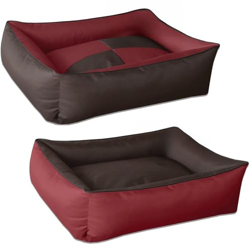 BedDog® hundsäng MAX QUATTRO 4in1, fyrkantig hundkudde, stor hundsäng, hundsoffa, med avtagbart locket, tvättbar, XXXL, röd/brun