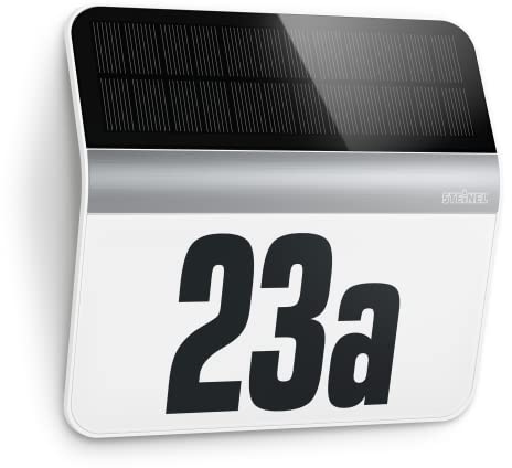 Steinel LED Solar Leuchte XSolar LH-N edelstahl, Dämmerungsschalter, 2500 mAh LiFe-Akku, inkl. beleuchtete Hausnummer, 22,7 x 24,2 x 5,1 cm