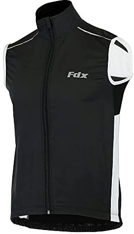 FDX Cycling Gilet Men’s - Lightweight, Breathable Sleeveless Reflective Biking Jacket - Windproof Vest for Running, MTB, Hiking, Gym, Riding - Water Resistant Bicycle Top Gear (Black-XXL)