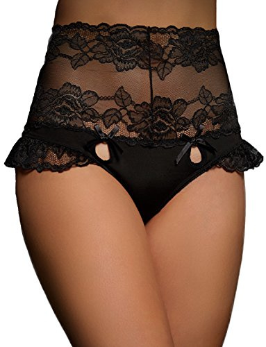 Yummy Bee Mutandine Francesi di Pizzo Nero Lingerie Taglia Forte 36-44 (Nero, 38)