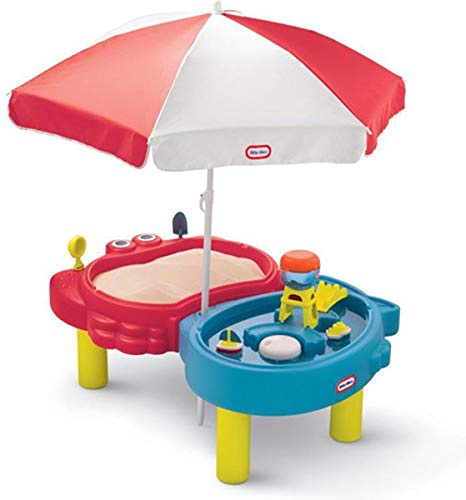 Little Tikes 2-in-1 Table d’Eau Mer et Sable - Jeu de Plein Air Pour les Tout-Petits Avec 7 Accessoires et un Parasol - Sable et Eau non Inclus - À Partir de 2 Ans