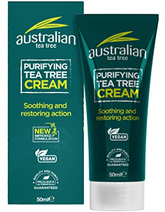 Crema al Tea Tree Australian Tea Tree, Purificante, Vegano, Senza Crudeltà, Senza Parabeni e SLS, Lenitiva, Naturale, 50ml