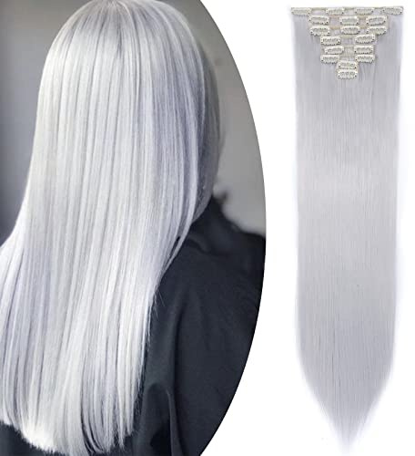 S-noilite Clip In Extensions Haarverlängerung Glatt 8 Teiliges SET 18 Clips 8Pcs Voller Kopf Wie Echthaar 66cm Silber grau