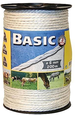 Kerbl Basic PE-Seil, Weidezaun Elektroseil Elektrozaun Kordellitze 6mmx200m Weiß