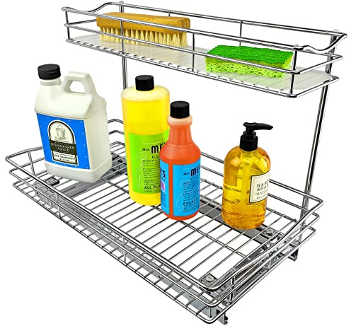 LYNK PROFESSIONAL® Pull Out Under Sink Kitchen Cabinet Organizer - 11.5 in. x 18 inch deep Drawer - Sliding Shelf Organizer for Cabinets and Undersink Storage Shelves - Lifetime Ltd. Warranty – Chrome