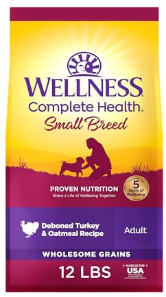 Wellness Complete Health Small Breed Adult Dry Dog Food, Wholesome Grain Kibble, Natural, Turkey and Oatmeal Recipe, 12 lb Bag