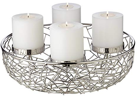 EDZARD Adventskranz Milano, AST-Design, Durchmesser 34 cm, für Stumpenkerzen Ø 8 cm, durchgängiger Boden, Edelstahl vernickelt, silberfarben, ideal für die Dauerkerze Cornelius von Edzard