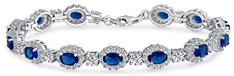 Bling Jewelry Braut Cocktail Party Vintage Stil Statement Halo Oval AAA CZ Simuliertes Blaues Saphir Armband Für Damen Abschlussball Hochzeiten .925 Sterlingsilber Rhodium 7,5 Zoll