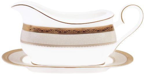 Noritake Odessa 2-Piece Gravy Boat with Stand, Gold