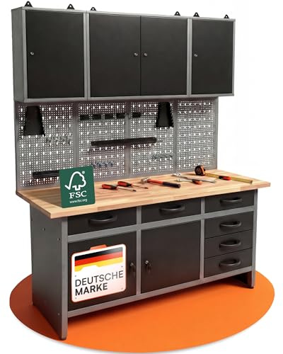 Ondis24 Werkstatteinrichtung 162 cm breit, Werkbank, Werkzeugschrank, Werkzeugwand