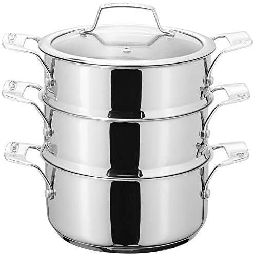 Stellar Stainless Steel 3 Tier Steamer Set with 18cm Base Pan, 2 Steamers and Lid, Induction Ready, Gift Boxed