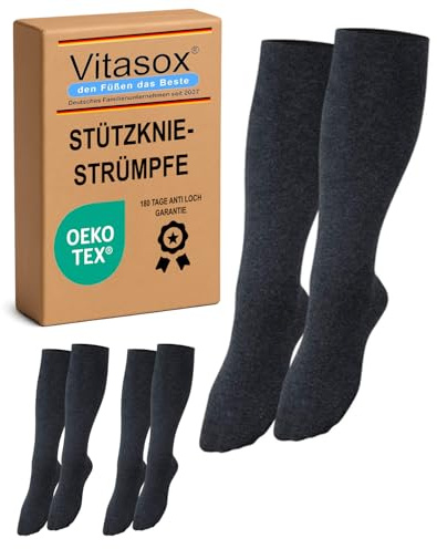 Vitasox Stützstrümpfe für Damen & Herren, 1 | 2 | 4 | 6 Paar, Stützkniestrümpfe aus Baumwolle mit Kompression für Flug, Reise, Büro und Auto, Thrombose Socken gegen geschwollene Beine