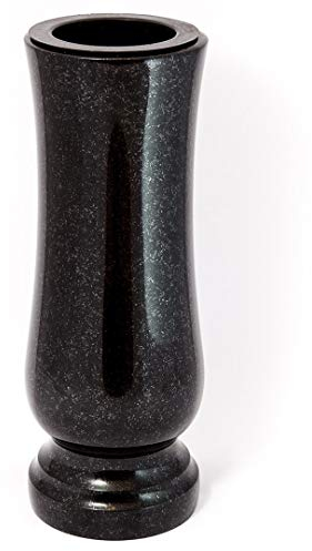 Afterglow Stilvolle Grabvase aus echtem Granit Schwedisch Black Höhe 27 cm/Ø 11 cm Grabschmuck wetterfest frostsicher Granitvase mit Kunststoffeinsatz Friedhofsvase