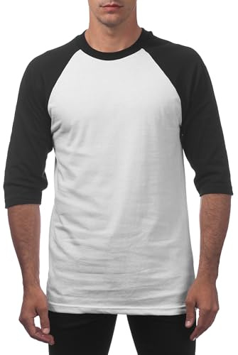 Pro Club Men's 3/4 Sleeve Crew Neck Baseball T-Shirt, White/Black, X-Large