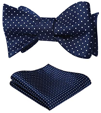 HISDERN Fliege Herren Blau Fliege mit Einstecktuch Set Selbst Anzug Fliege Herren Dunkelblau und weiß Punktmuster Fliege fur Hochzeit,Party,Abschlussball,Smoking,Geschenk