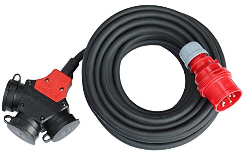 CEE Verlängerung Stromverteiler 16A - 3x230V Adapter H07RN-F 5x2,5mm² 25m | H07RN-F Gummikabel, 5x2,5mm², 3x230V Verteiler