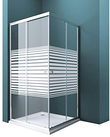 Mai & Mai cabine de douche 80x100cm paroi de douche deux portes coulissantes verre trempé partiellement opaque avec revêtement nano easy clean RAV16ms