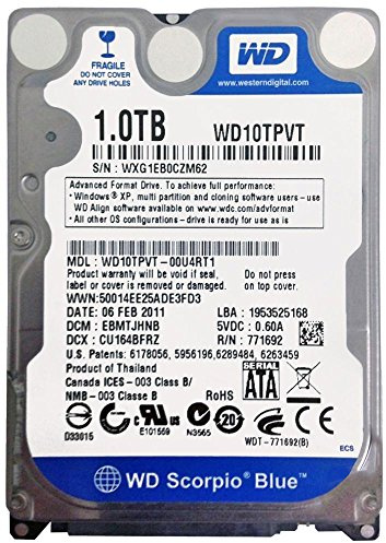 Western Digital WD10TPVT Scorpio 1TB interne Festplatte (6,4 cm (2,5 Zoll), 5200 rpm, 8MB Cache, SATA)