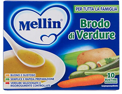 Mellin - Brodo di Verdure per Tutta la Famiglia, 100% Gusto Delicato, 10 Bustine Monodose
